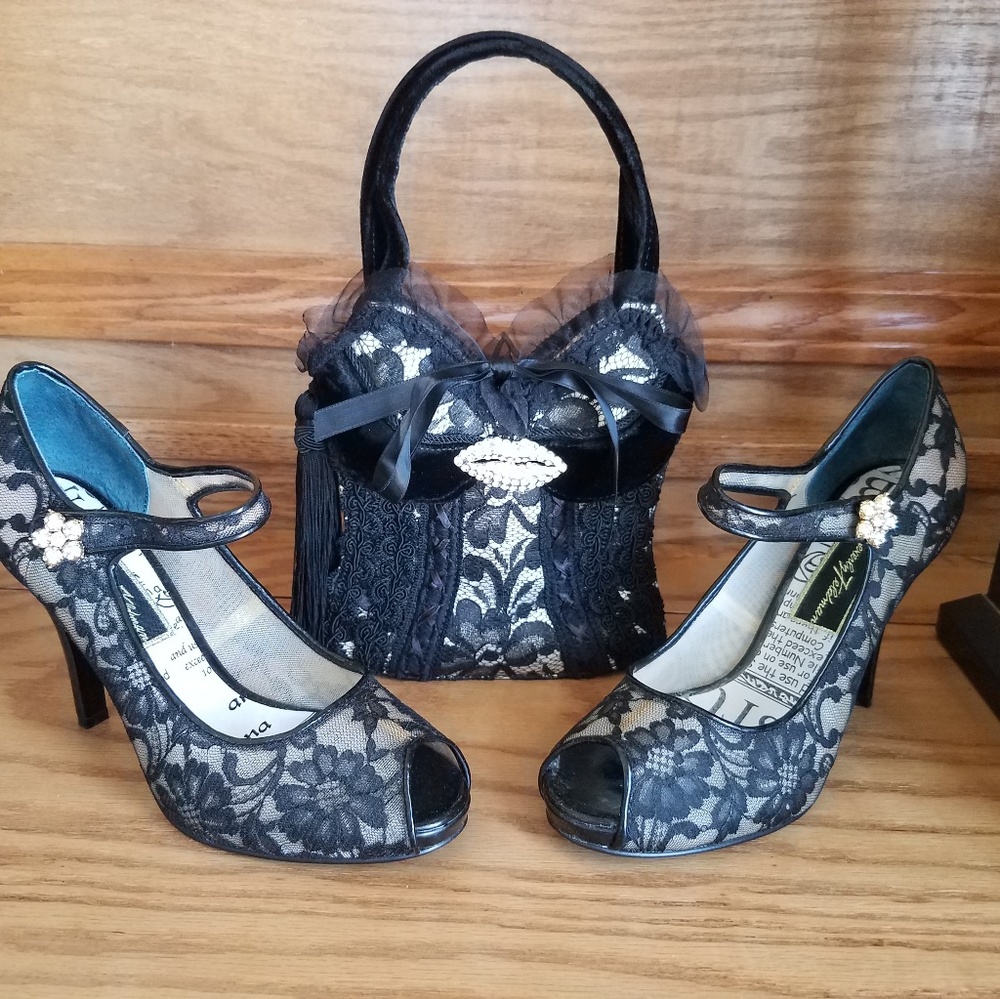 Beverly Feldman Lace Peep Toe Heels
